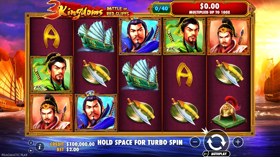 Rodillos de 3 Kingdoms Battle of Red Cliffs con los generales Cao Cao, Liu Bei y Sun Quan