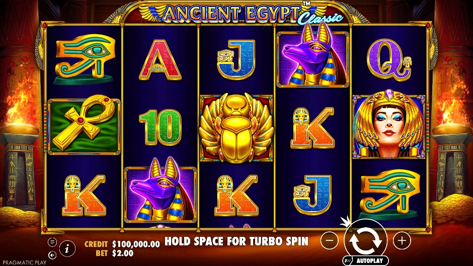 Templo de Ancient Egypt Classic con Anubis, escarabajos, ankhs y Cleopatra en los rodillos