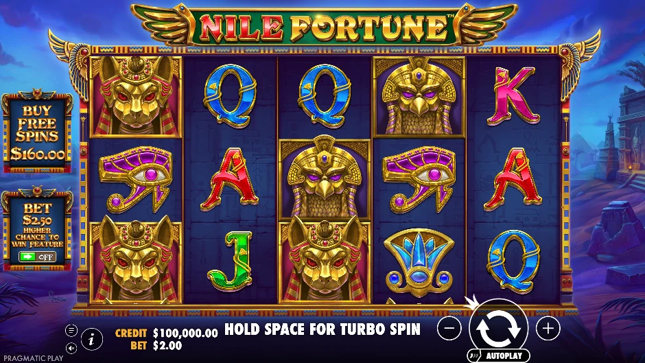 Pantalla de Nile Fortune con tesoros de Egipto a orillas del Nilo