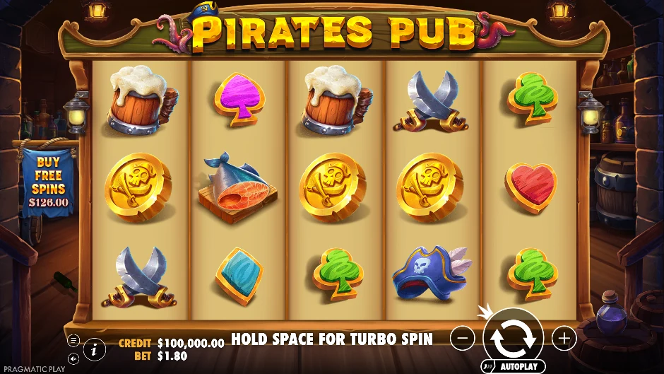 Pantalla de Pirates Pub con una taberna portuaria llena de corsarios