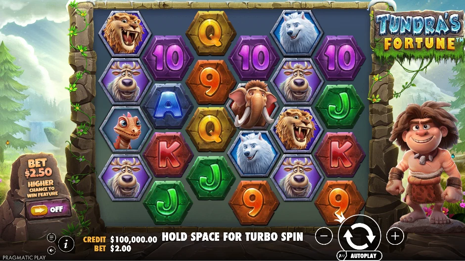 Pantalla de Tundra’s Fortune con animales árticos en una extensión helada