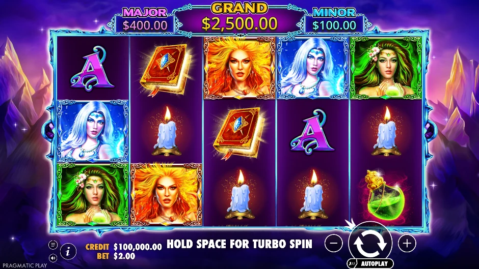 Pantalla de Wild Spells con hechizos que convierten símbolos en comodines